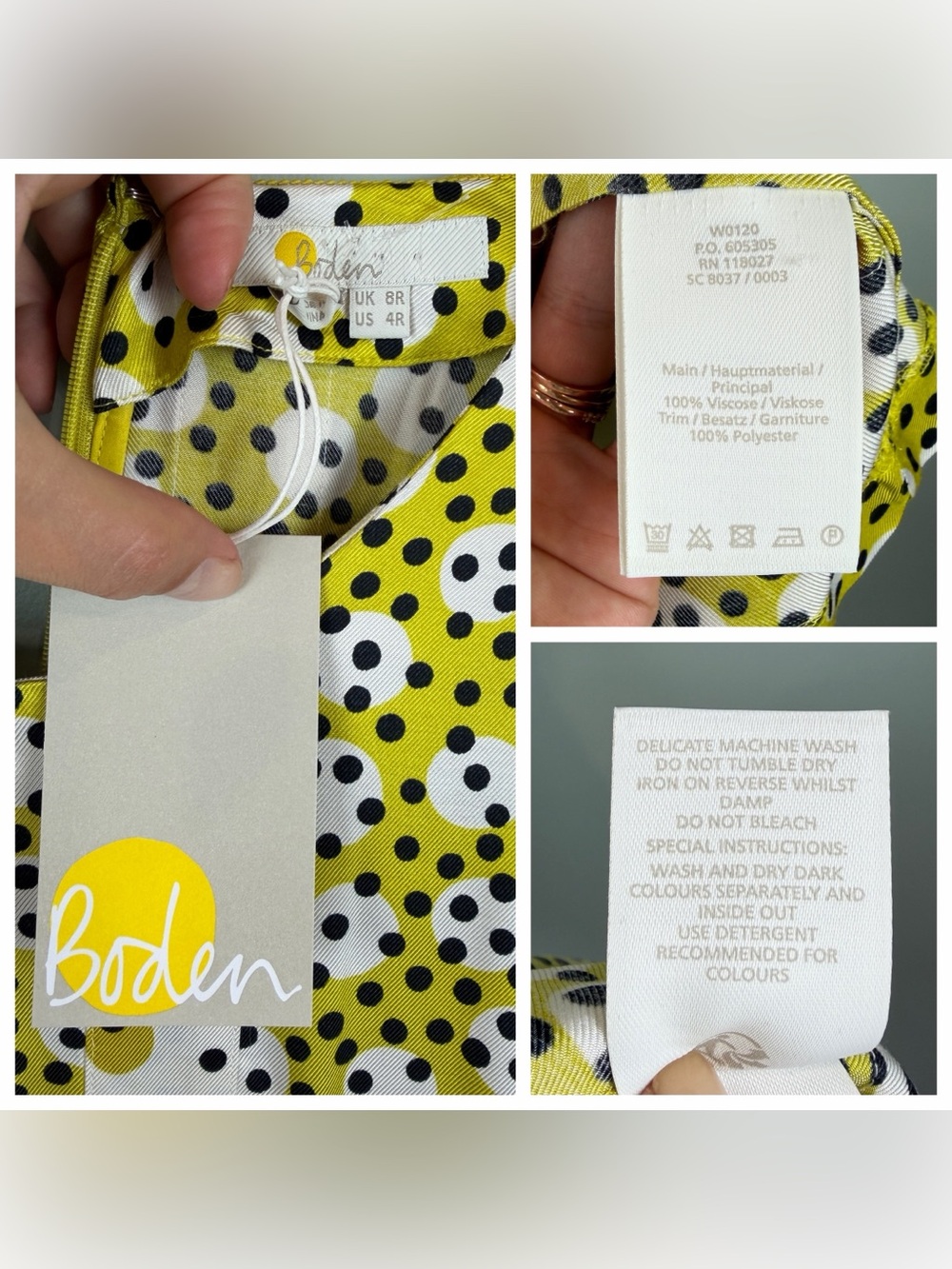 NWT Boden Emeralda Dress Yellow Polka Dot Midi Dress size 4 - Picture 6 of 8